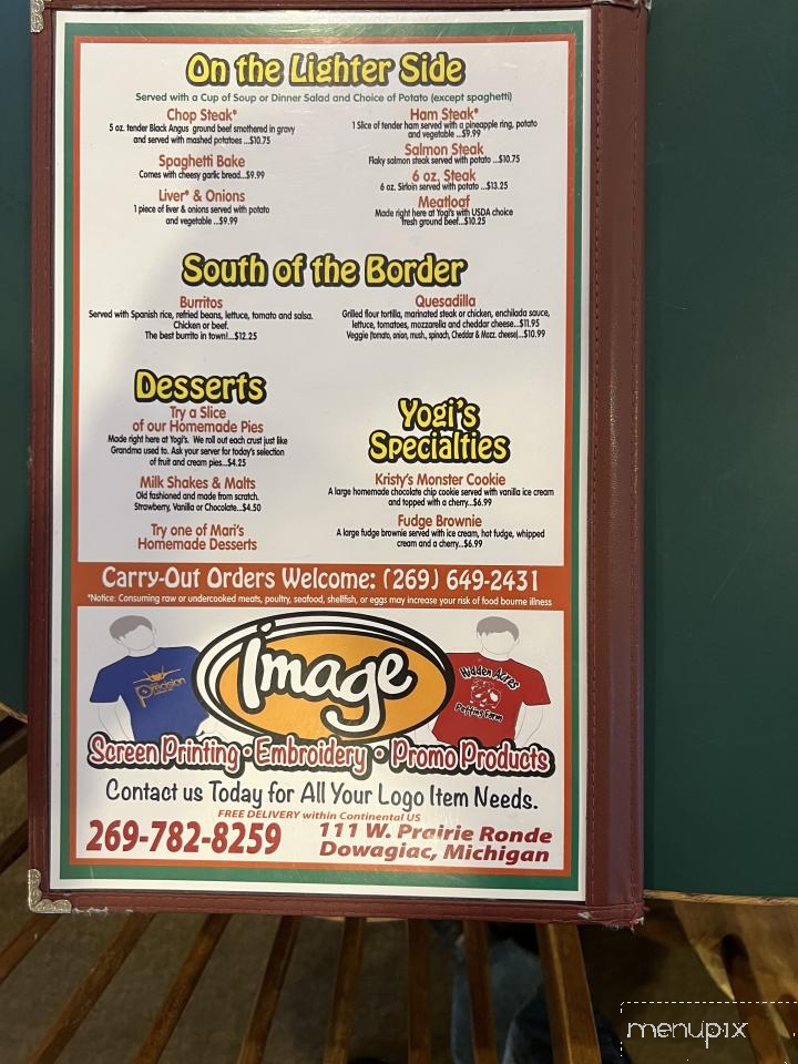 Yogi's - Vicksburg, MI menu_pic