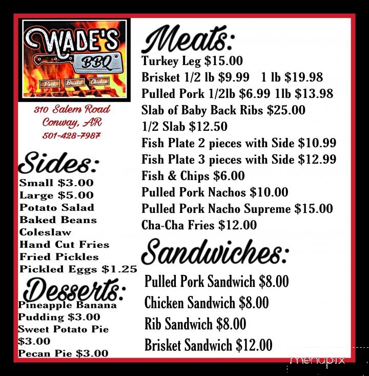 Wade's BBQ - Conway, AR menu_pic