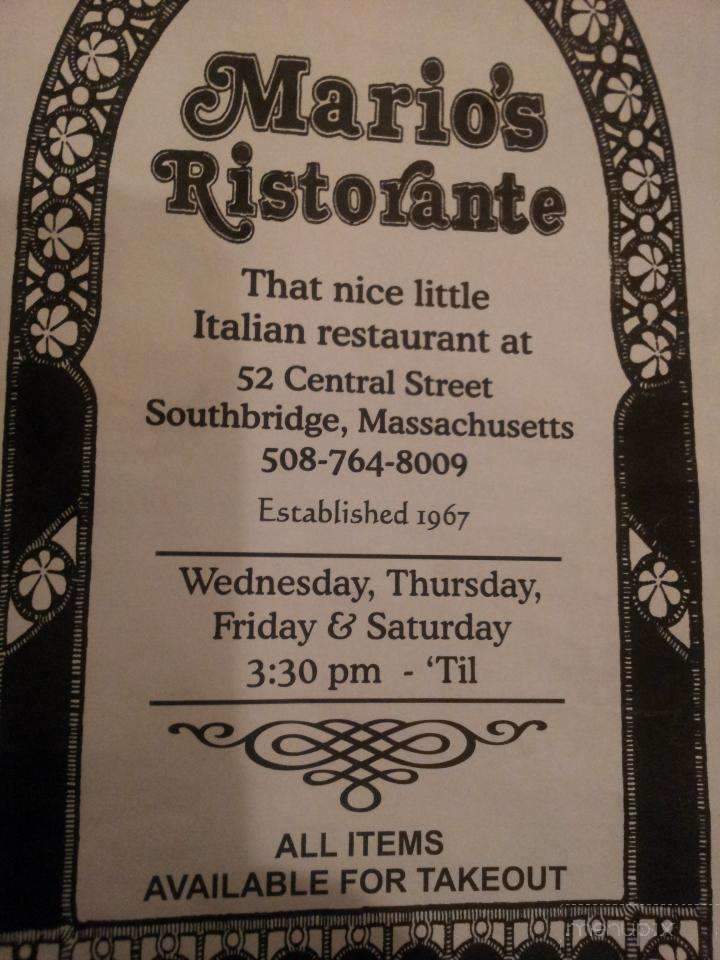 Mario's Restaurant - Southbridge, MA menu_pic