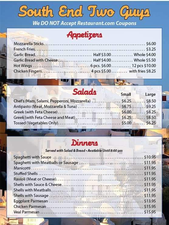 South End Two Guys Pizza - Torrington, CT menu_pic