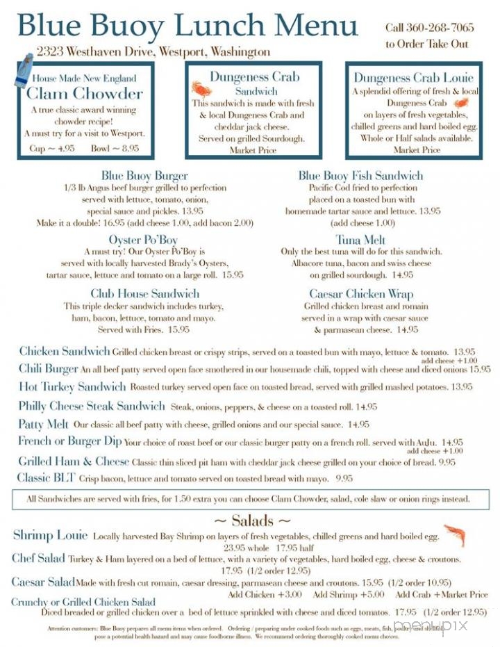Blue Buoy - Westport, WA menu_pic