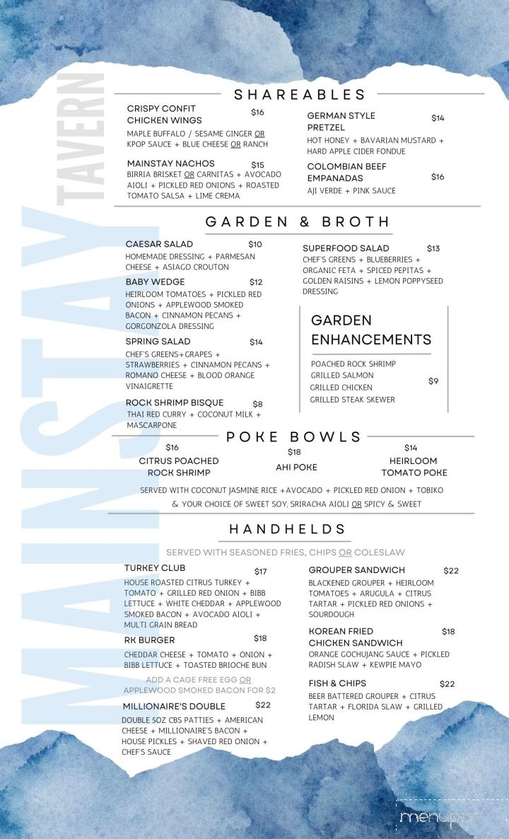 Mainstay Tavern at the Sheraton - Clearwater, FL menu_pic