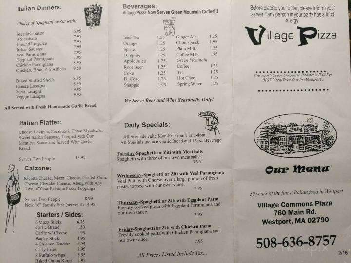 Village Pizza - Westport, MA menu_pic