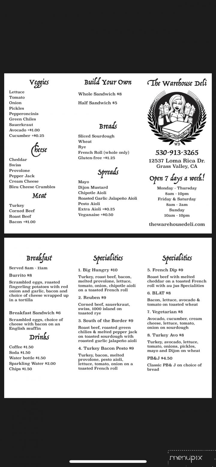 Warehouse Deli - Grass Valley, CA menu_pic