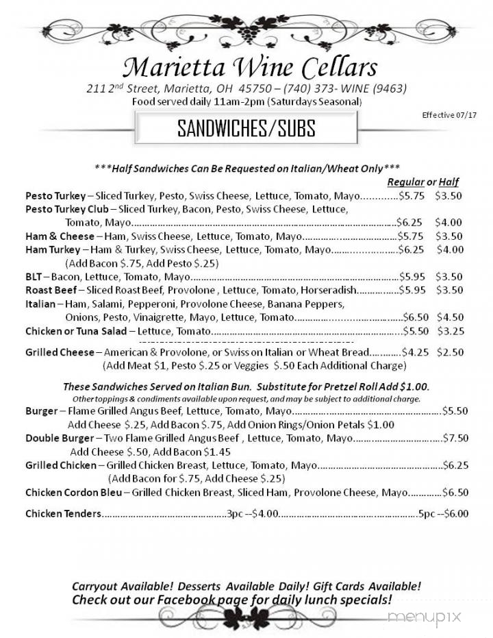 Marietta Wine Cellars, Inc. - Marietta, OH menu_pic