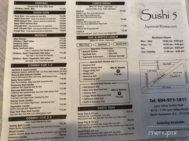 Sushi 5 - North Vancouver, BC menu_pic
