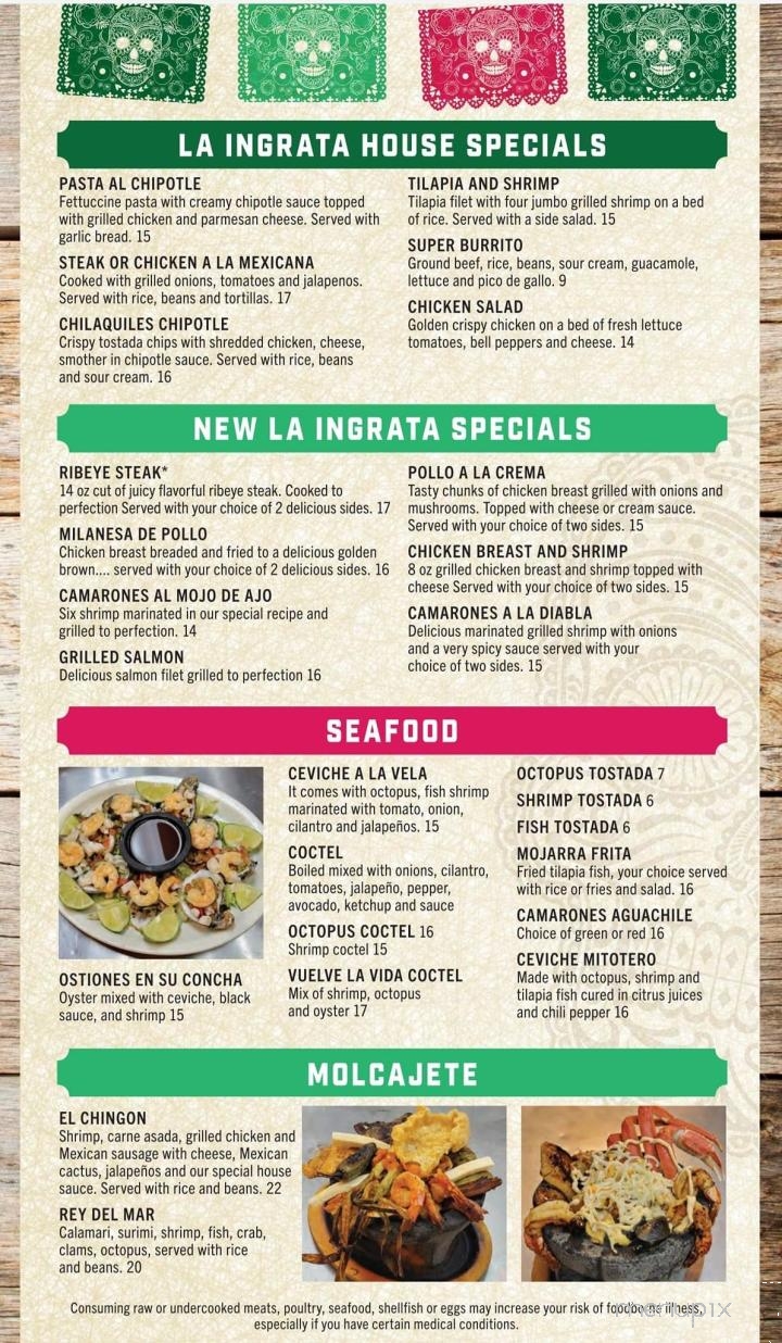 La Ingrata Bar & Grill 2 - Kingsport, TN menu_pic