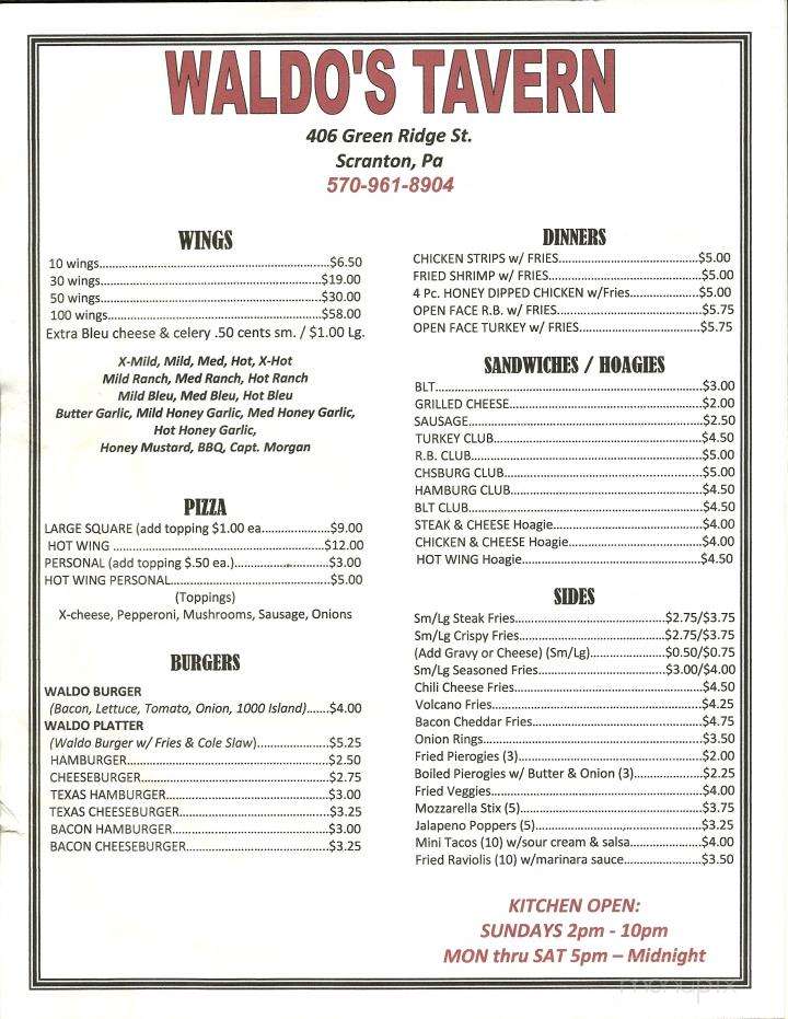 Waldo's Tavern - Scranton, PA menu_pic