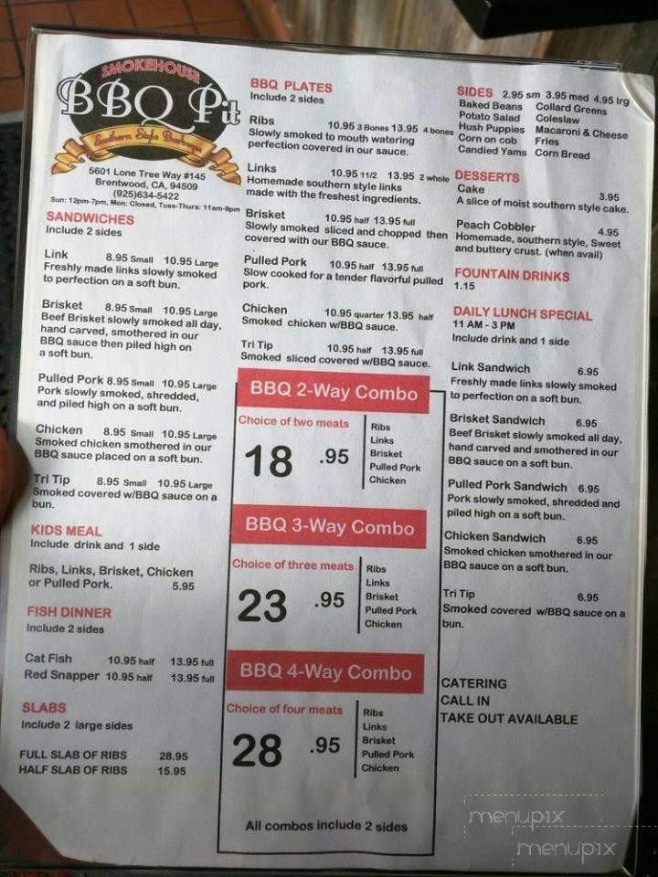 Smokehouse BBQ Pit - Brentwood, CA menu_pic