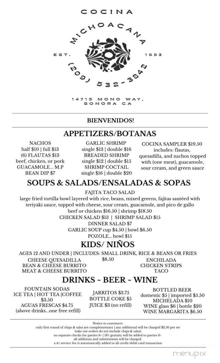 Cocina Michoacana 2 - Sonora, CA menu_pic