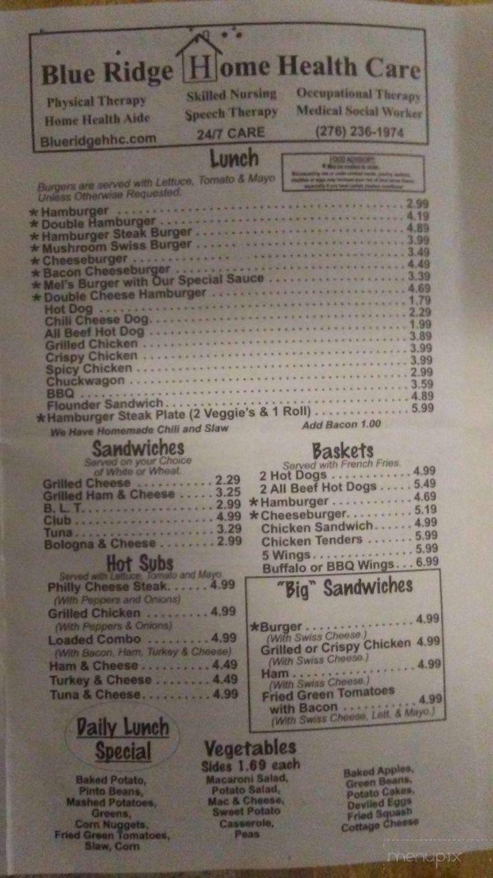 Melany's Diner - Galax, VA menu_pic