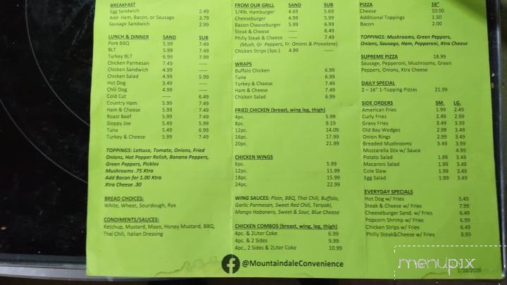 Mountaindale General Store - Thurmont, MD menu_pic