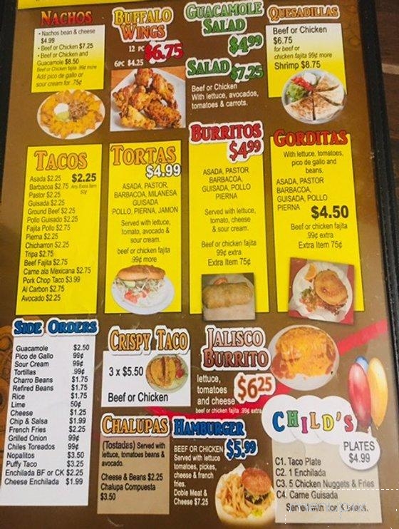 Menu of Dos Jaliscos Mexican Restaurant in Converse, TX 78109