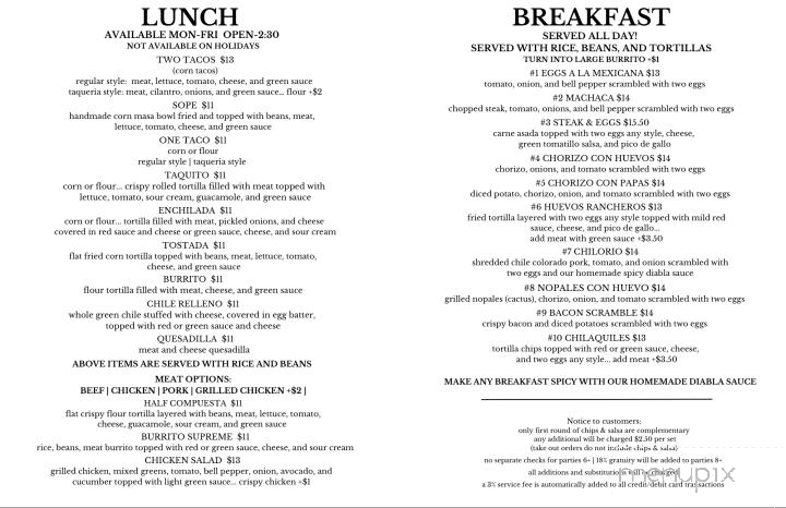 Cocina Michoacana 2 - Sonora, CA menu_pic