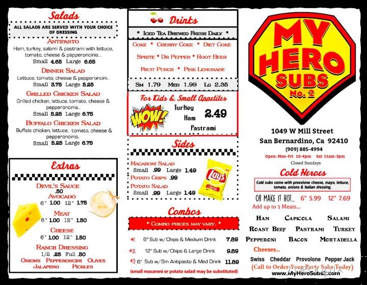 My Hero Subs 2 - San Bernardino, CA menu_pic