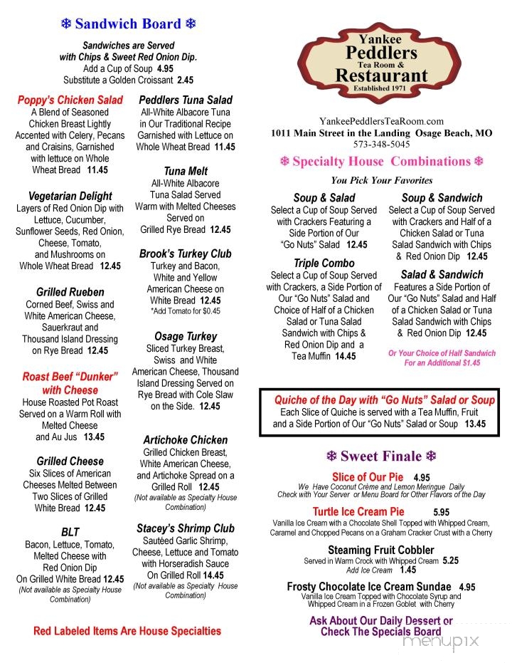 Yankee Peddlers Tea Room - Osage Beach, MO menu_pic