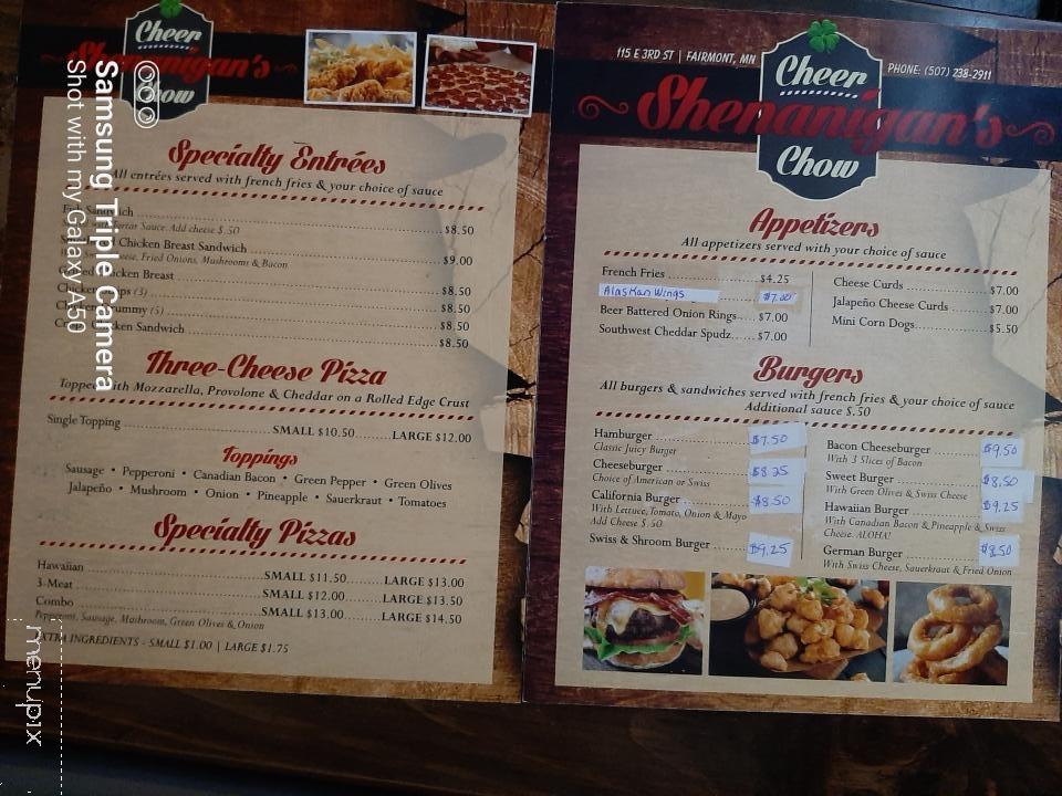 Shenanigan's - Fairmont, MN menu_pic