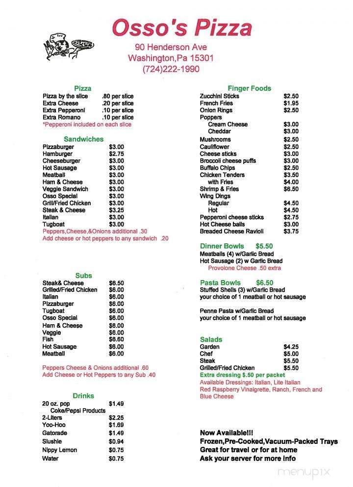 Osso's Original Pizza - Washington, PA menu_pic