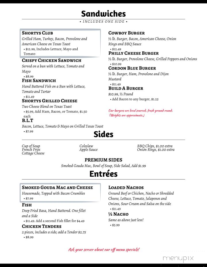 Shorty's Grill - Horton, MI menu_pic