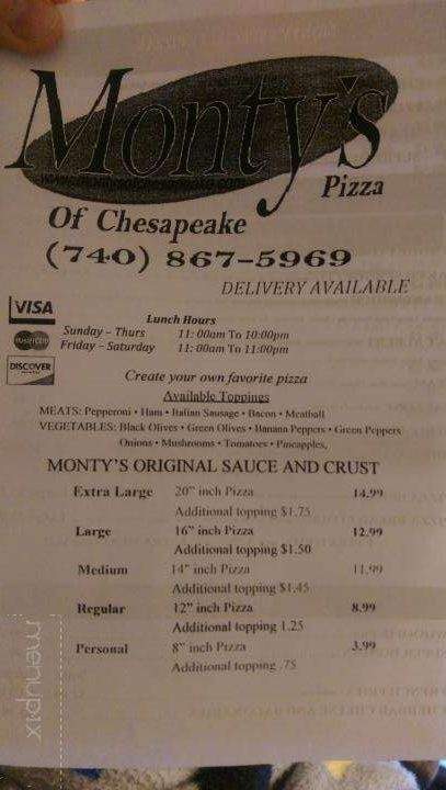 Monty's Pizza - Chesapeake, OH menu_pic