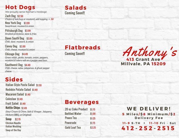 Anthony's Pizza - Millvale, PA menu_pic