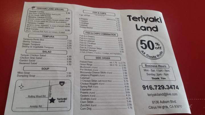 Teriyaki Land - Citrus Heights, CA menu_pic