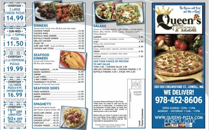Queen's Pizza - Lowell, MA menu_pic