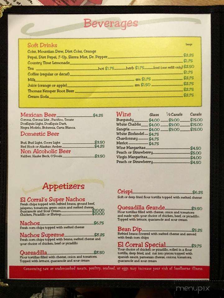 El Corral Mexican Restaurant - Langley, WA menu_pic