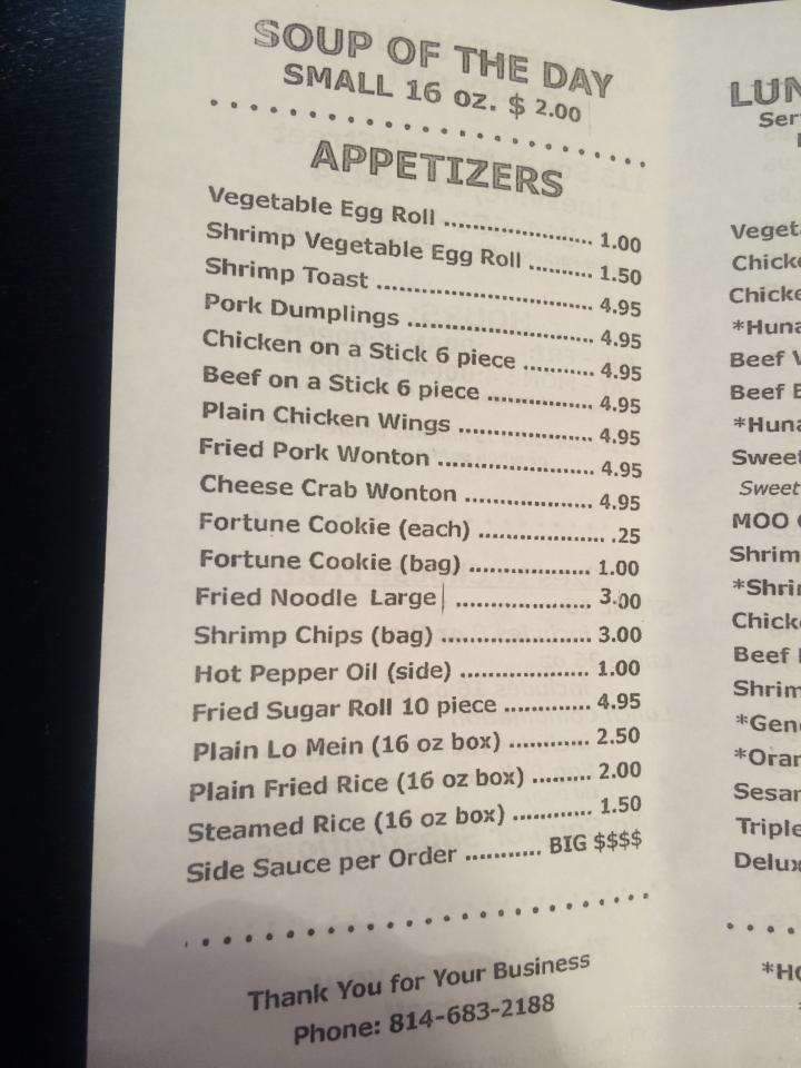 Chinese Yankee - Linesville, PA menu_pic