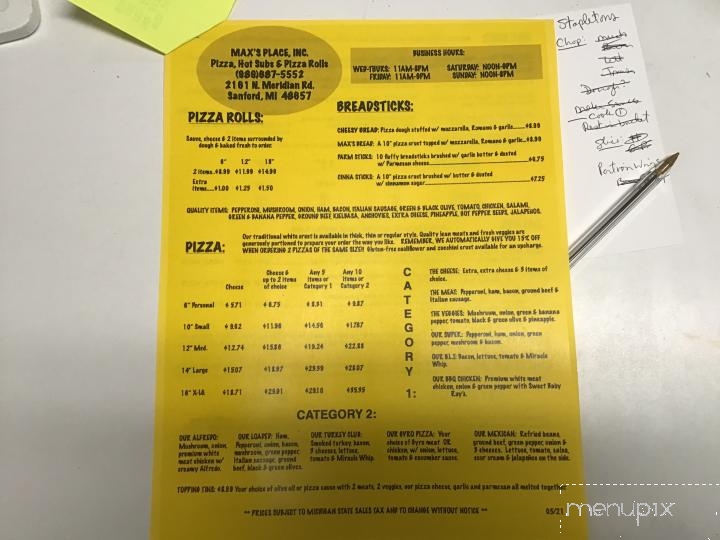 Max's Place - Sanford, MI menu_pic