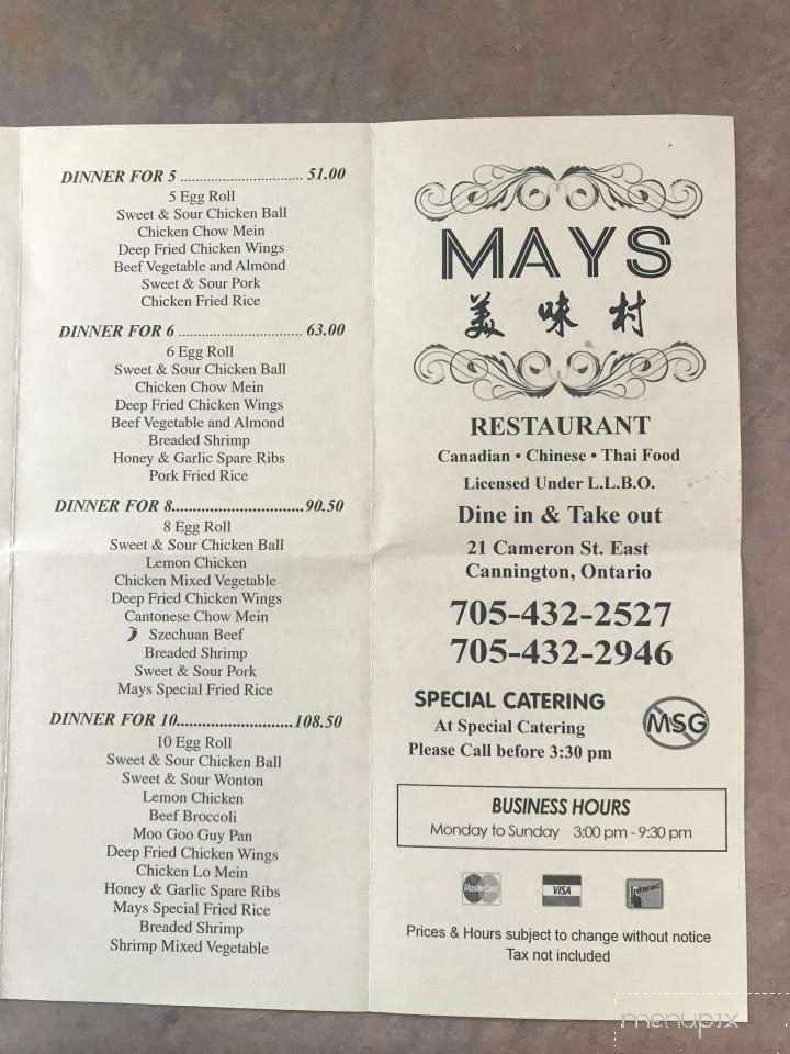 Mays Restaurant - Cannington, ON menu_pic