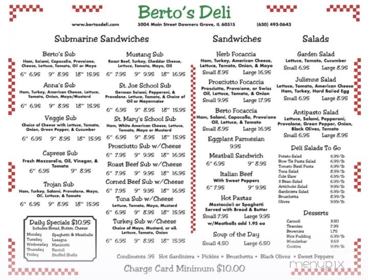 Berto's Deli & Pasta Shoppe - Downers Grove, IL menu_pic