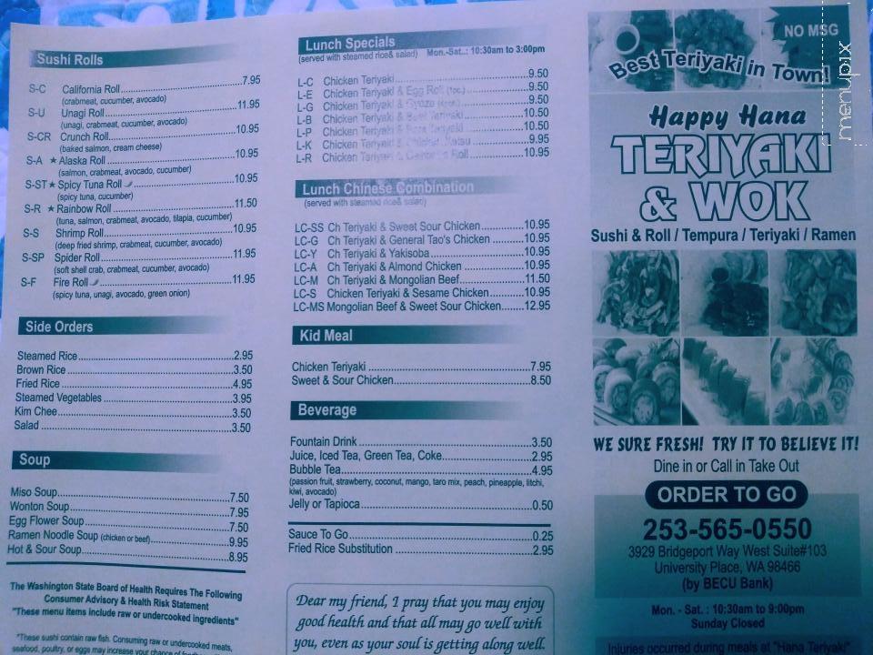 Happy Hana - University Place, WA menu_pic