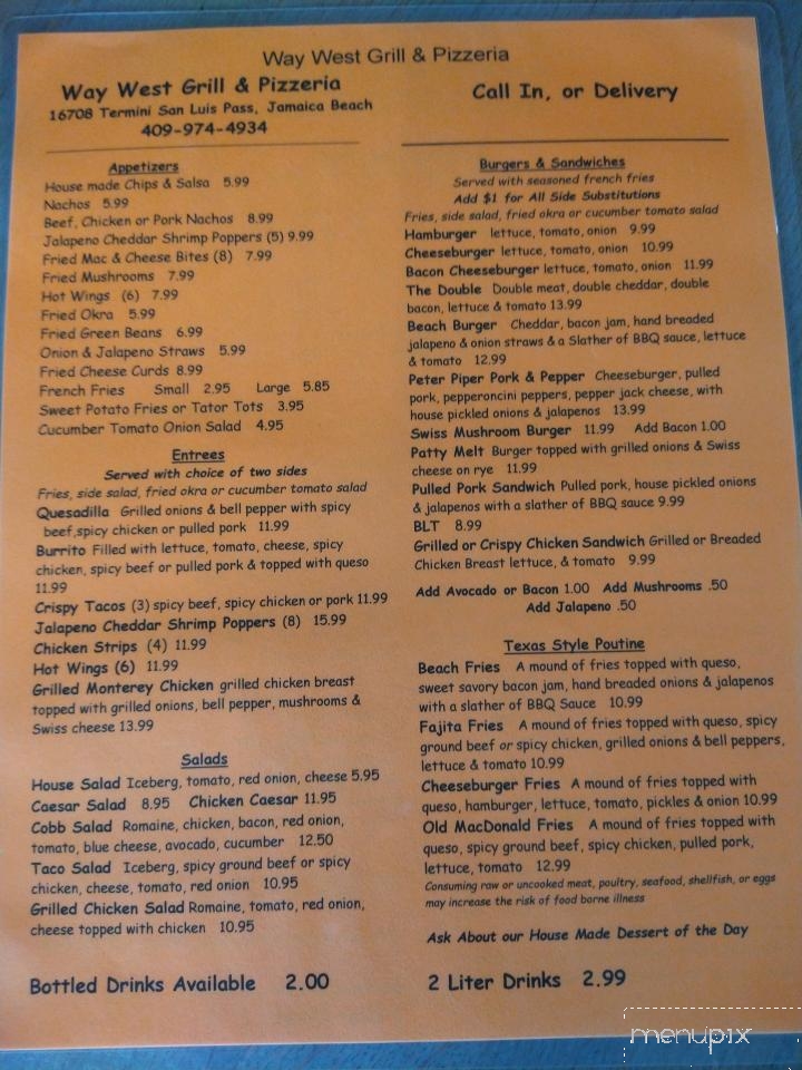 Way West Grill & Pizzeria - Jamaica Beach, TX menu_pic