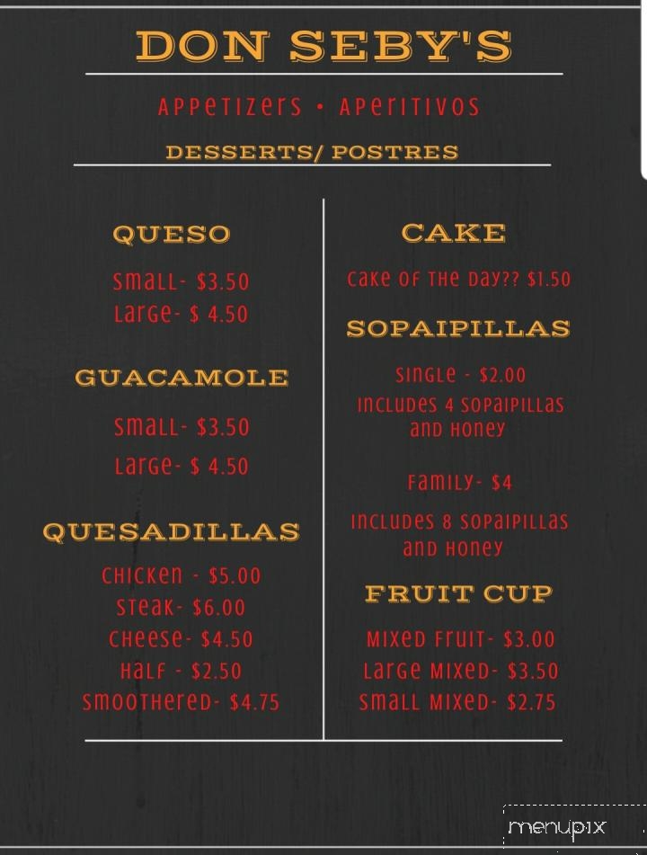 Don Seby's Restaurant - Slaton, TX menu_pic