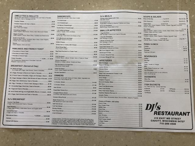 D J's Restaurant - Cadott, WI menu_pic