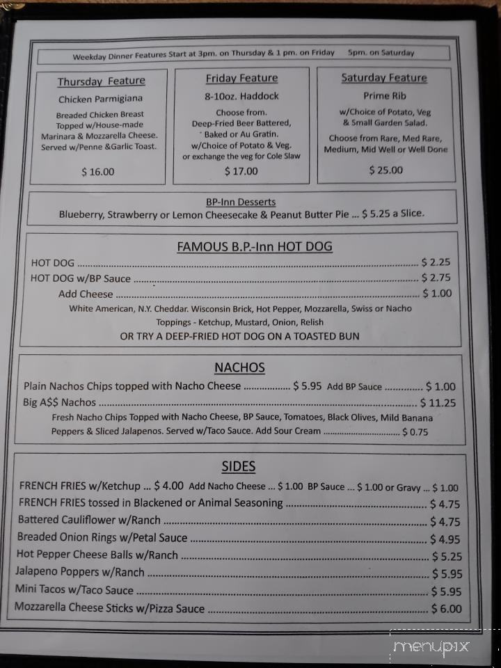 B P Inn - Brockport, PA menu_pic