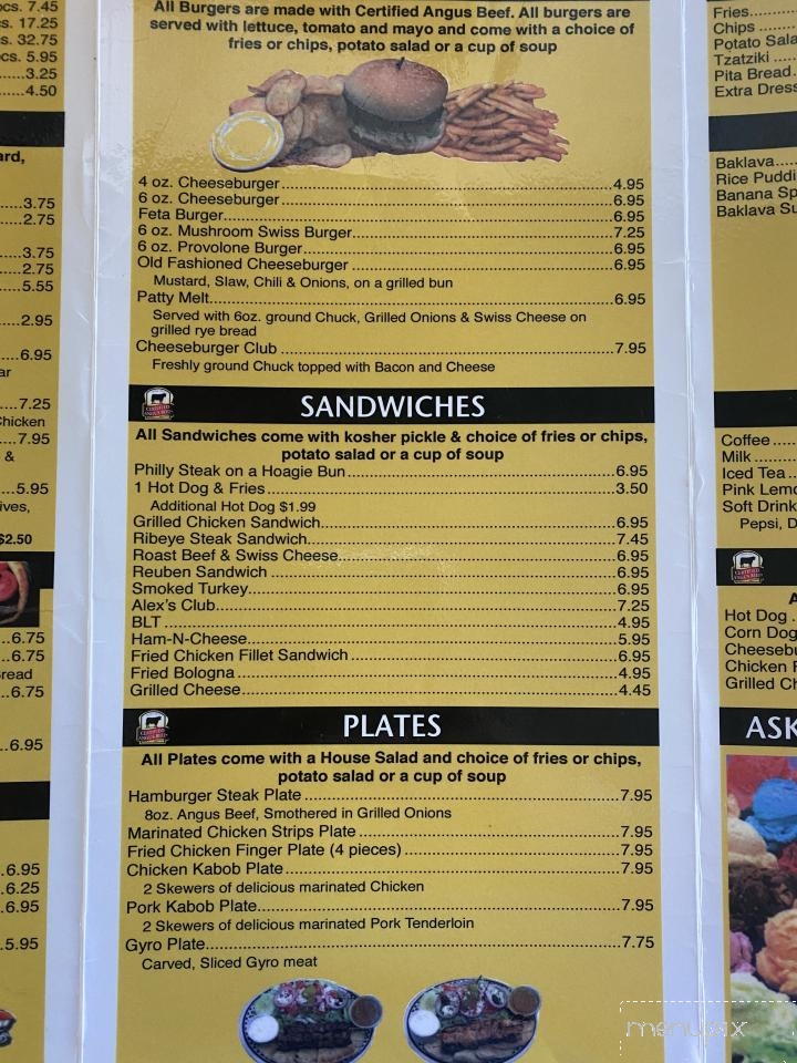 Alex's Grill and Ice Cream - East Bend, NC menu_pic