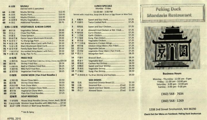 Peking Duck - Snohomish, WA menu_pic