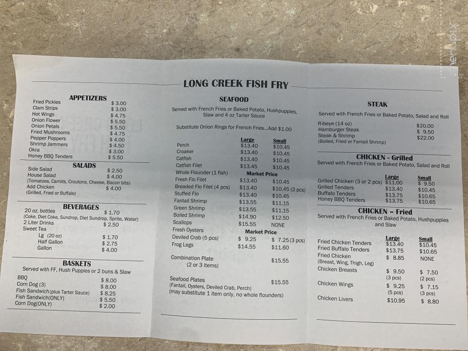 Long Creek Fish Fry - Dallas, NC menu_pic