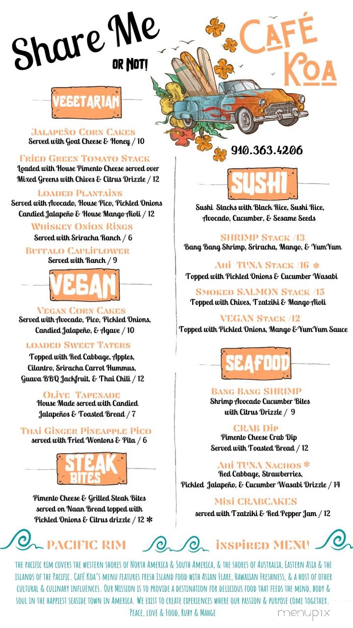 Cafe Koa - Southport, NC menu_pic