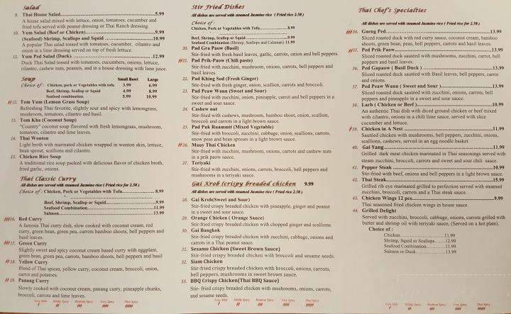 Thai Thai Cafe - Mooresville, NC menu_pic