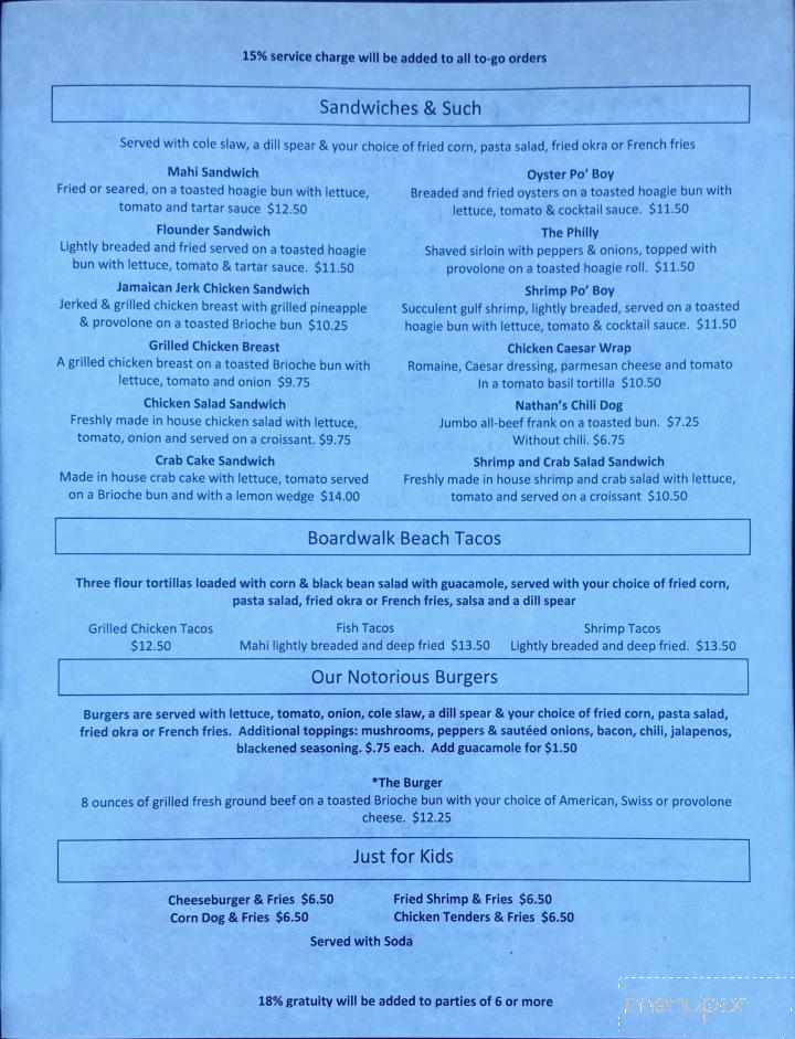 Boardwalk Beach Cafe - Myrtle Beach, SC menu_pic