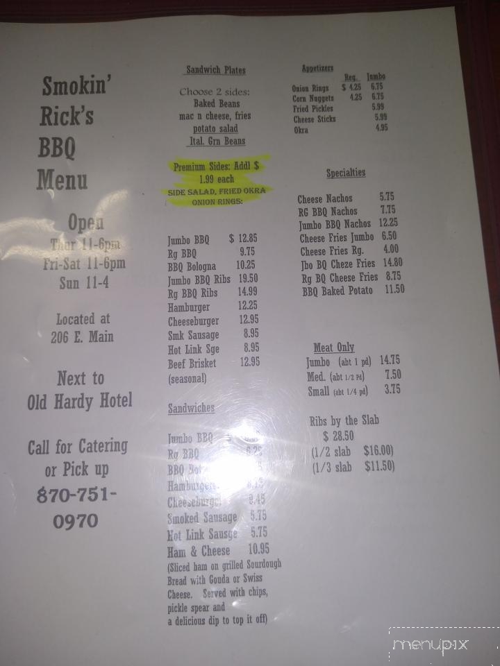 Smokin' Rick's BBQ - Hardy, AR menu_pic
