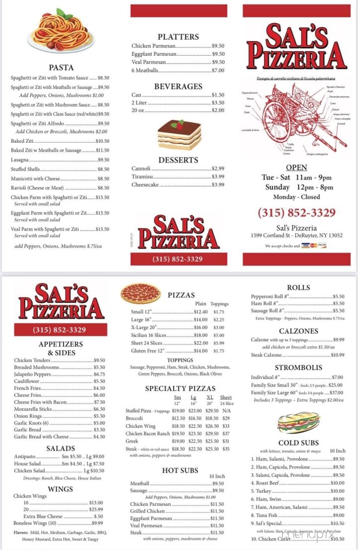 Sal's Pizzeria - De Ruyter, NY menu_pic