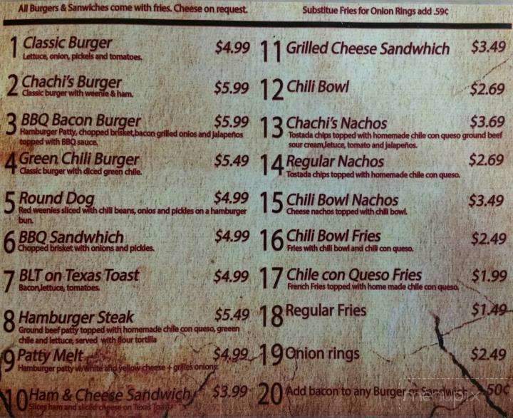 Chachi's Burgers - El Paso, TX menu_pic