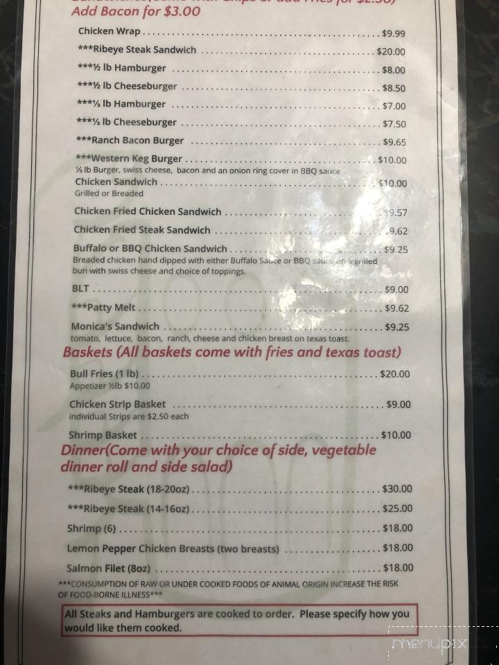 Western Keg - Benkelman, NE menu_pic