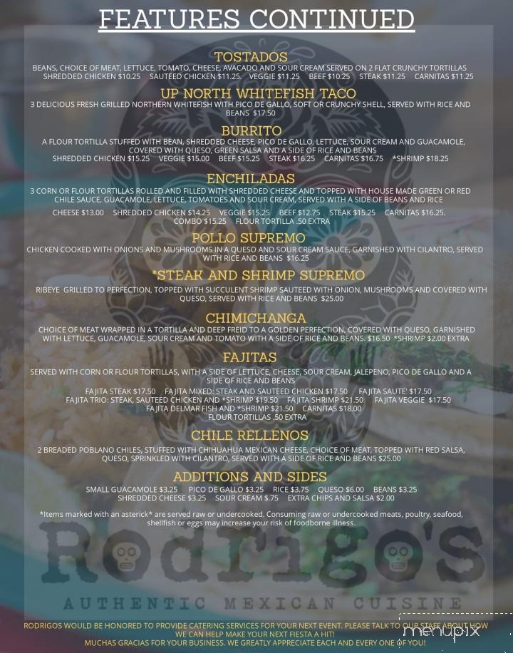 Rodrigo's Authentic Mexican Cuisine - Harbor Springs, MI menu_pic