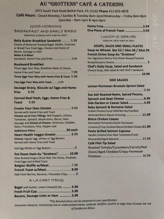 Au 'Grottens' Cafe & Catering - Bethel Park, PA menu_pic
