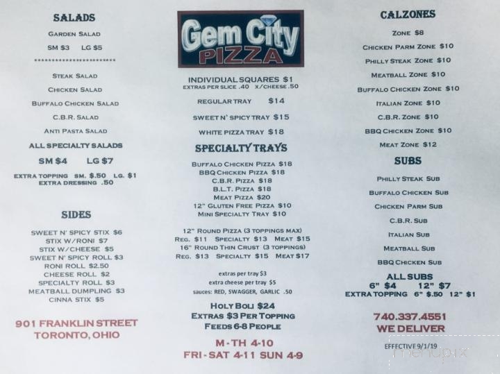 Gem City Pizza - Toronto, OH menu_pic